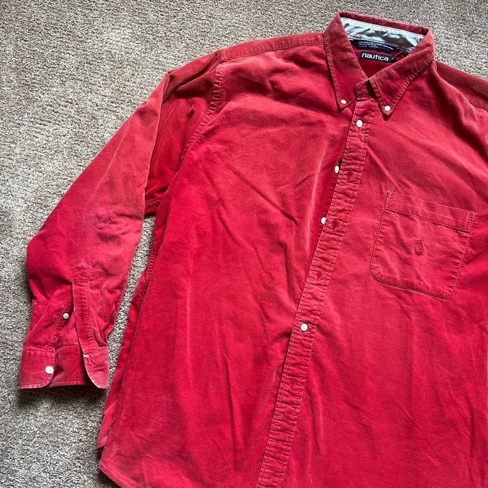 VTG 90’s Nautica Red Corduroy Button Down Shirt - Picture 4 of 5